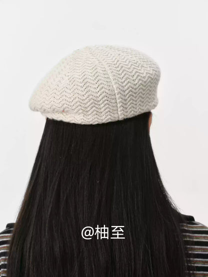 Ivory Cream Bow Knit Beret – Women's French Artist Hat