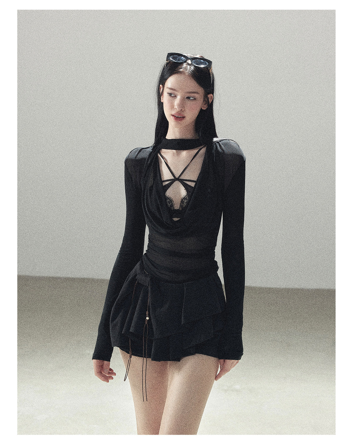 170726 "Barely There" Tranquil Black Sheer Halter Cover-Up