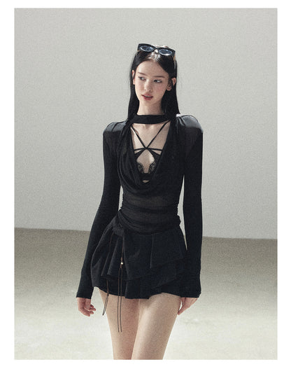 170726 "Barely There" Tranquil Black Sheer Halter Cover-Up