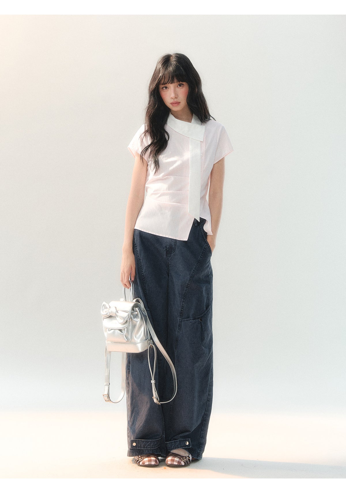 [CAN] "Tomorrow's Star" Dark Indigo Studded Wide-Leg Denim Jeans