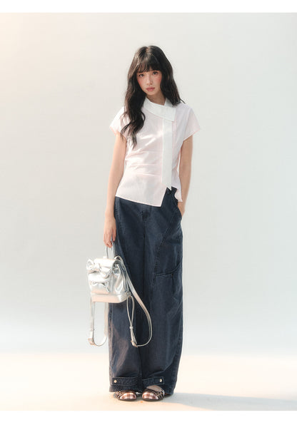 [CAN] "Tomorrow's Star" Dark Indigo Studded Wide-Leg Denim Jeans
