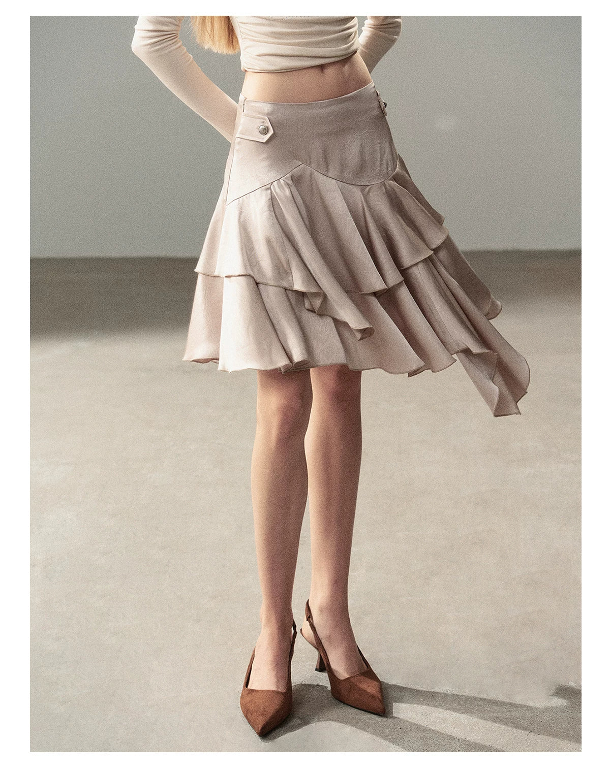 AOMALM - "Ginkgo & Evening Breeze" Misty Cloud Gray French Satin Skirt