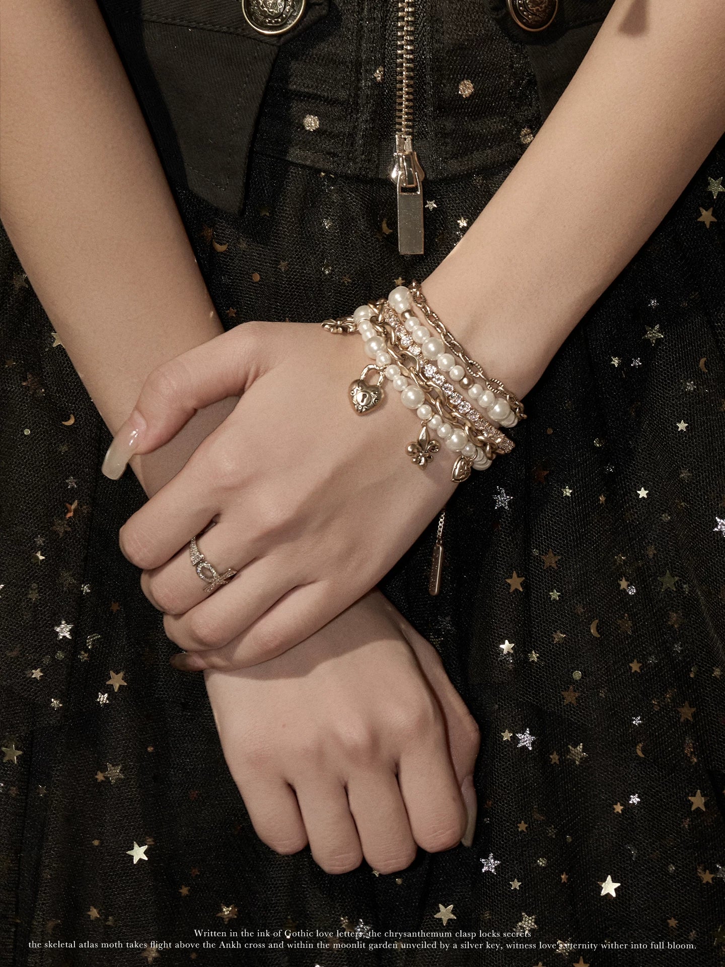 Layered Pearl Heart Charm Bracelet – Vintage Lock Heart Multi-Strand Beaded Bracelet for Women