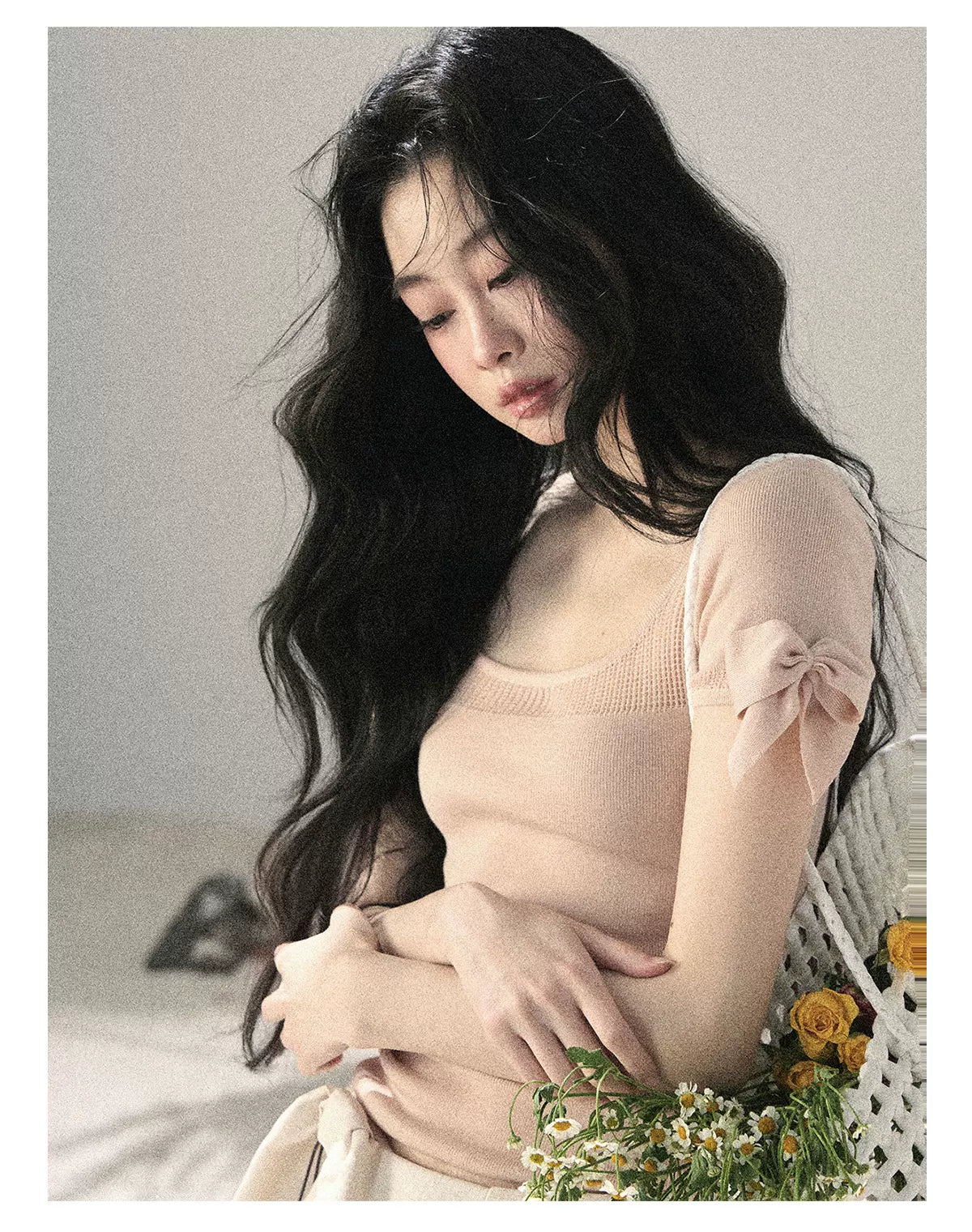"Gentle Ocean Tide" Baby Pink Cutout Knit Crop Top 75511