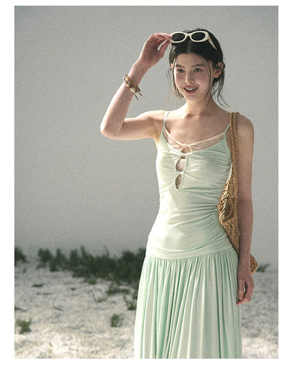 “Mint Afterglow” Jade Green Twist Cutout Top & Maxi Skirt