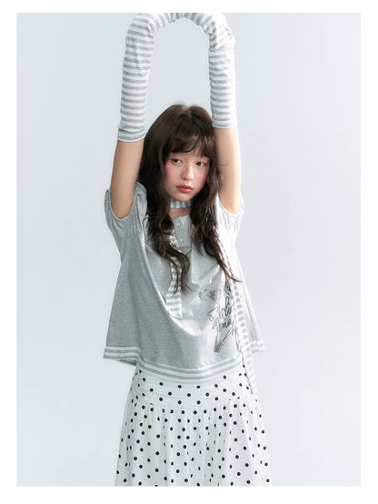 "Starlit Sketch" Heather Gray Graphic Knit T-Shirt