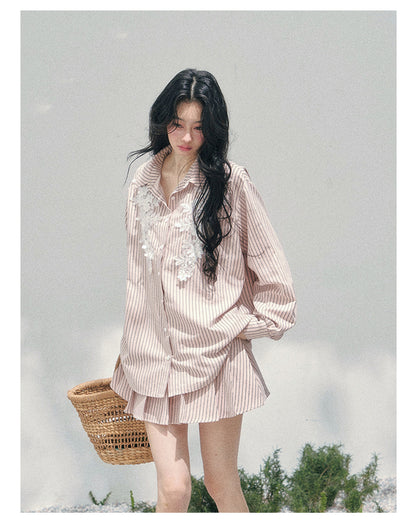 少也眼 "Pink Cloud Reverie" Cinnamon Pink Lace Sweet Two-Piece Skirt Set 563856385