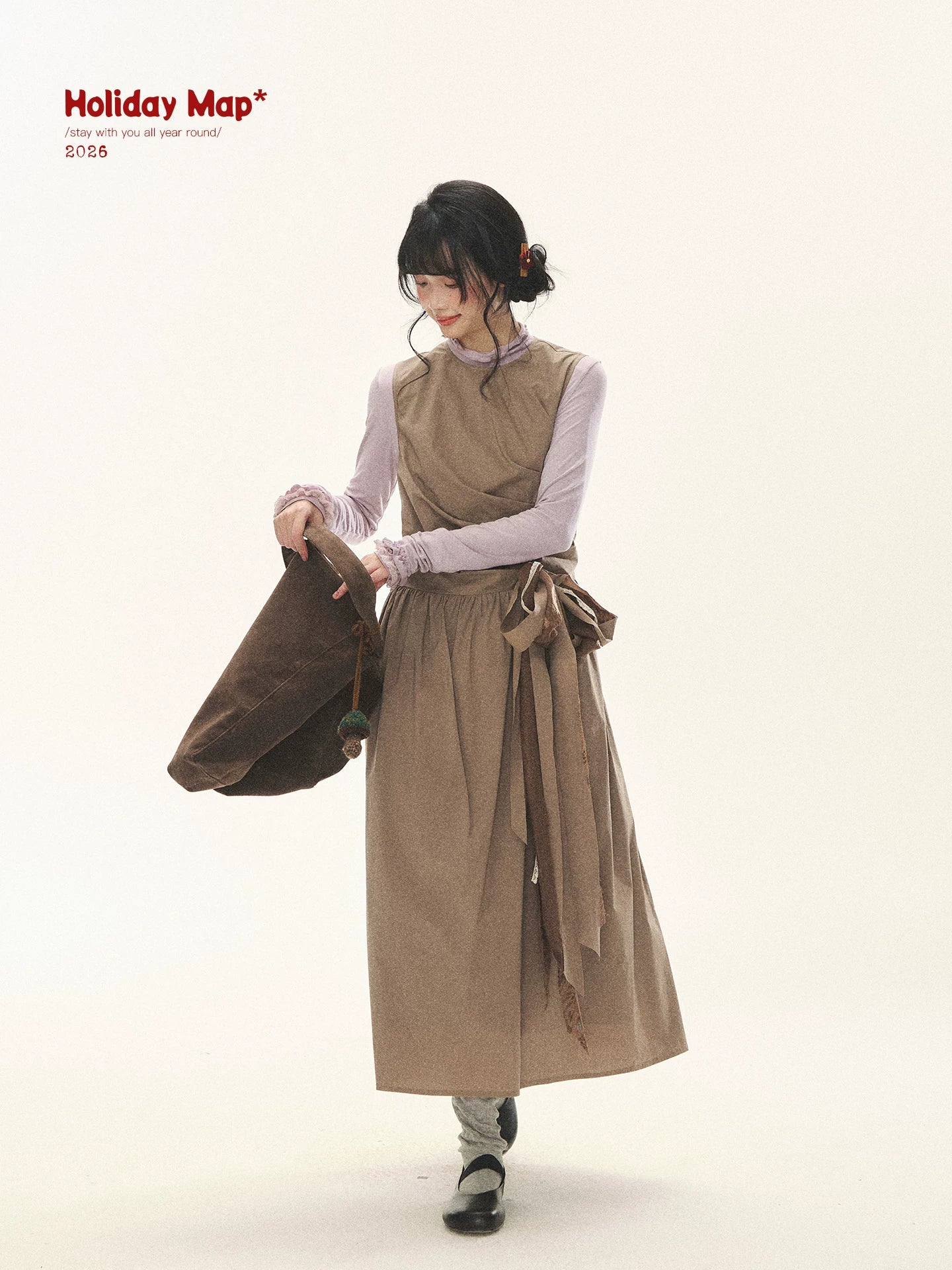 "Cream Cocoa" Cream Cocoa Ruched Bow Pinafore Maxi Dress