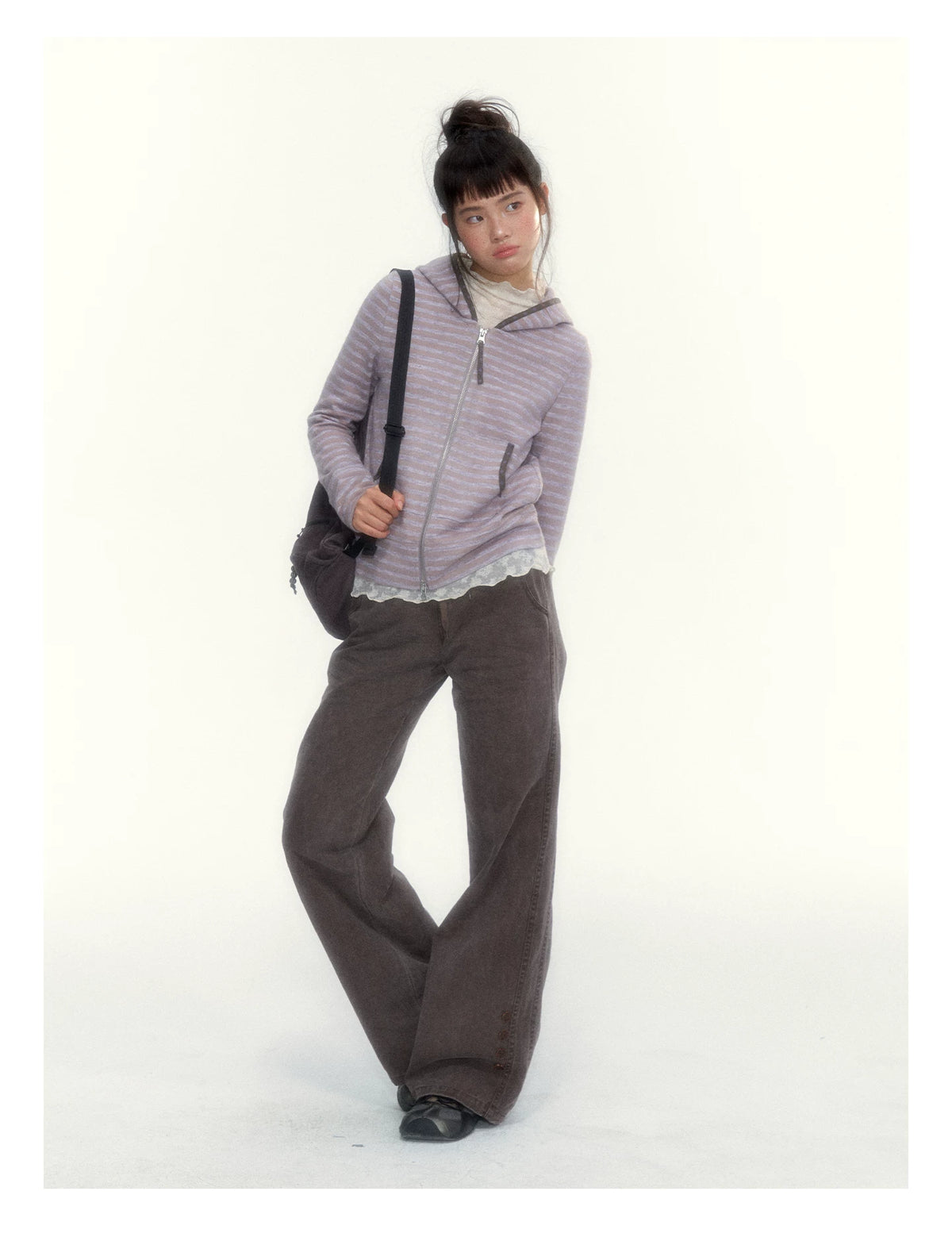 Dusty Purple Stripe Hooded Knit Cardigan