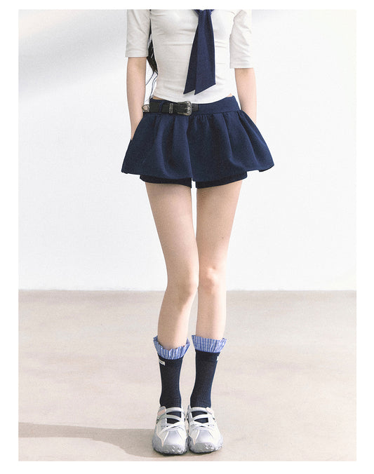 少也眼 "Annie Academy" A-Line Puff Mini Skirt - Navy Blue