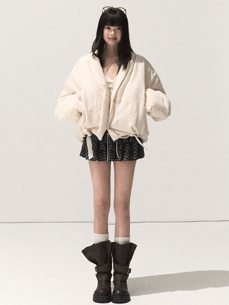 OAKMOO/ Beige 90% White Duck Down Cropped Puffer Jacket