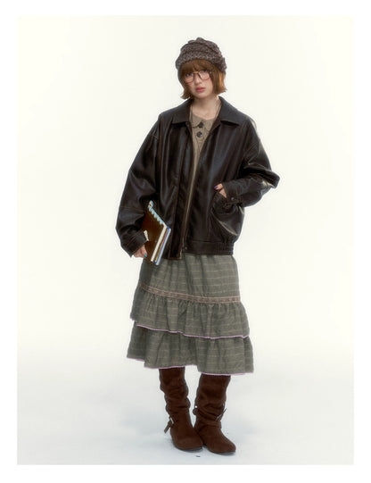 "The Vintage Darling" Light Coffee Plaid Cotton Peter Pan Collar Blouse