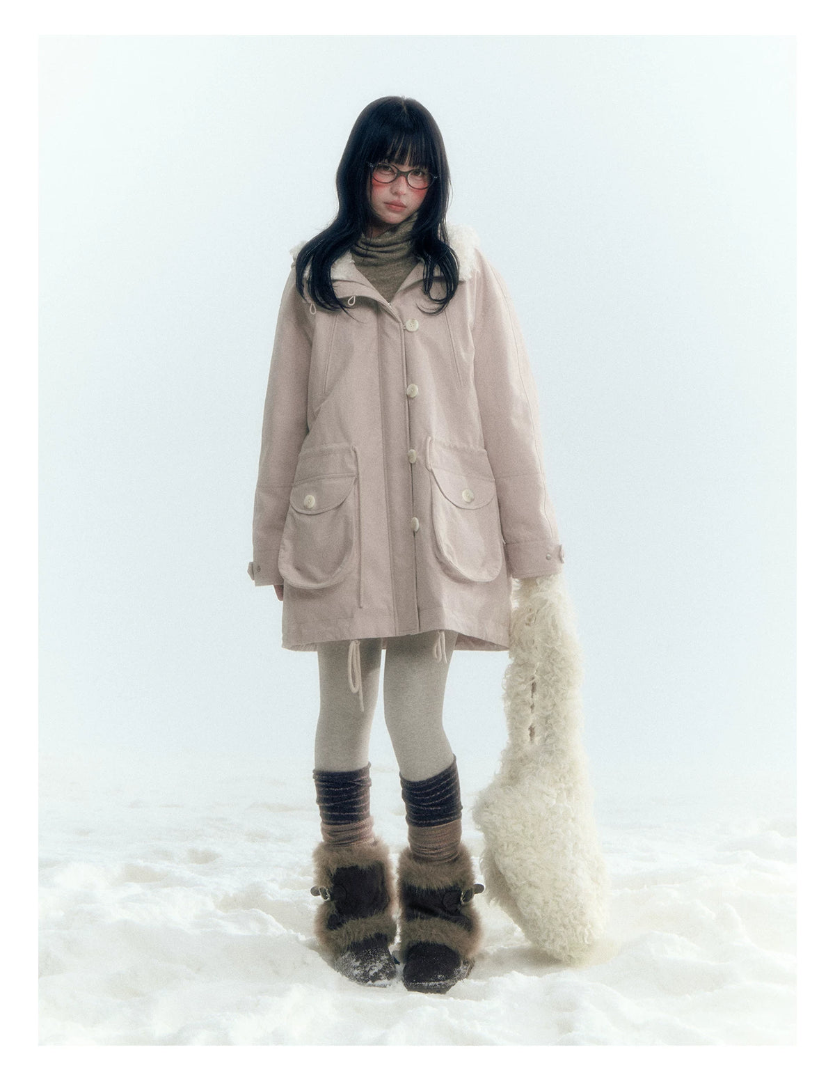 Horridale - Vintage Washed 90% White Duck Down Parka with Faux Fur Hood - Shell Pink