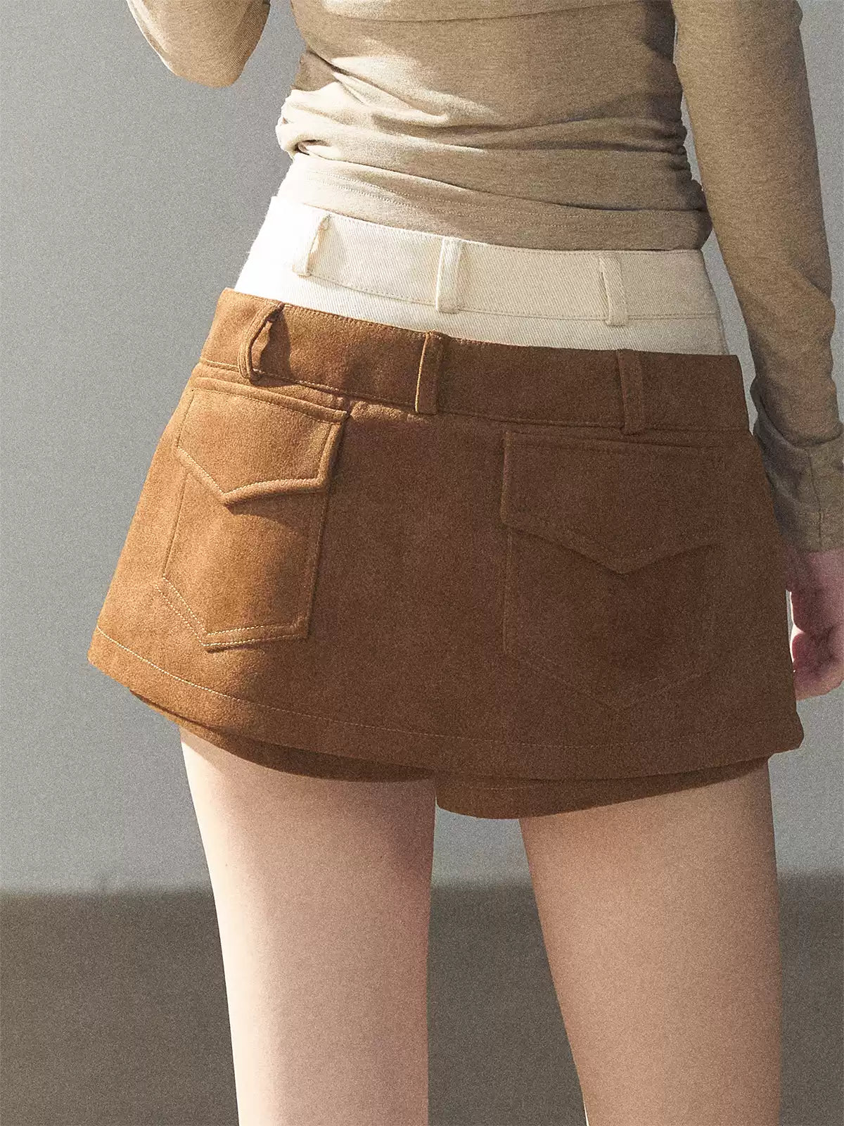 AOMALM - "Among the Oak Trees" Toasted Pecan Faux Suede Skort