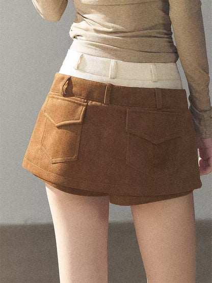 AOMALM - "Among the Oak Trees" Toasted Pecan Faux Suede Skort