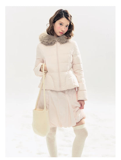 "Pink Bébé" Belle Pink Ballet Down Jacket & Quilted Bubble Mini Skirt Set