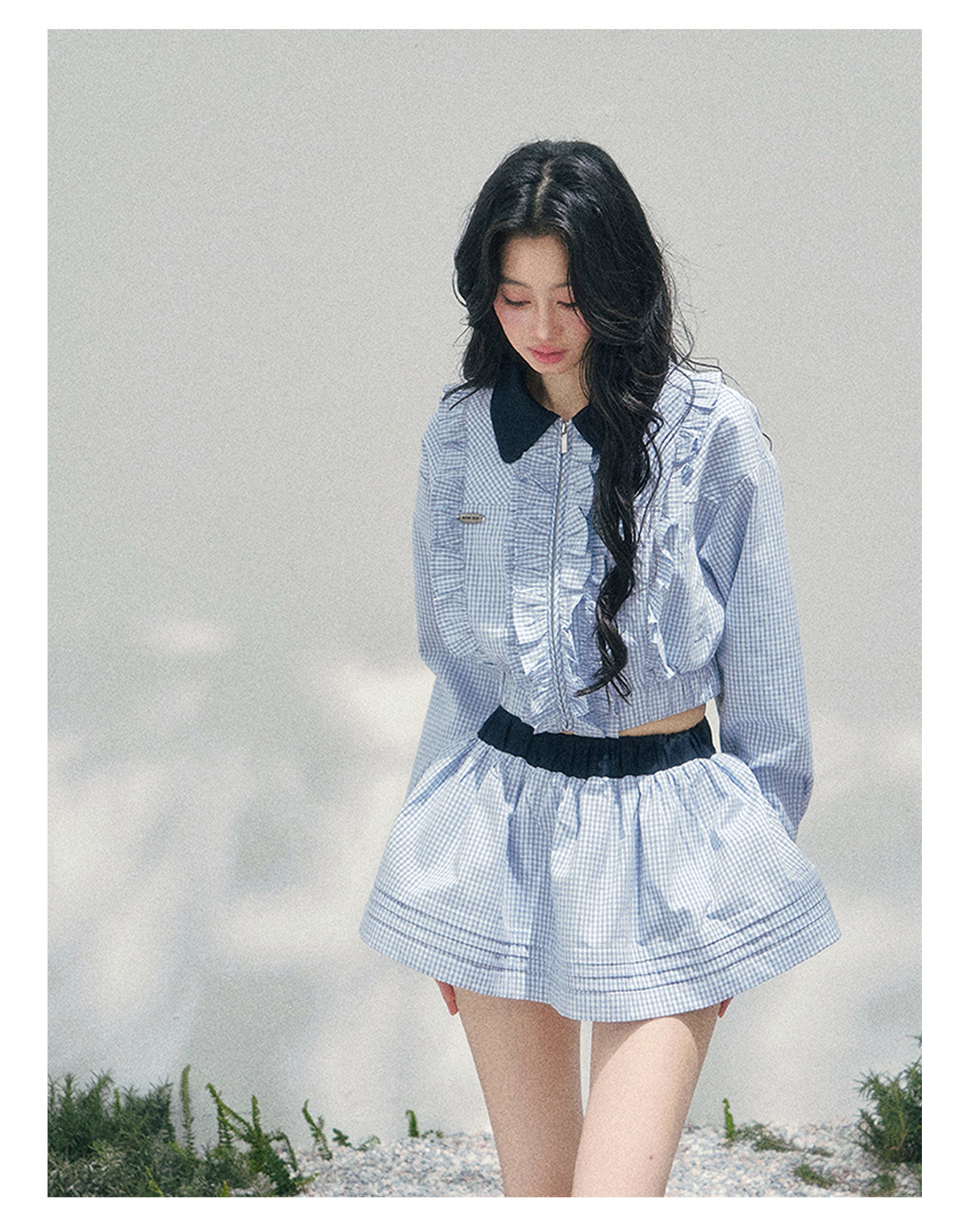 “English Manor” Plaid Cropped Top & Bubble Mini Skirt Set