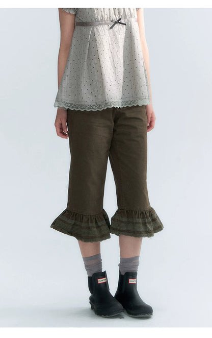 "Forest Cocoa" Dark Coffee Green Flare Capri Pants