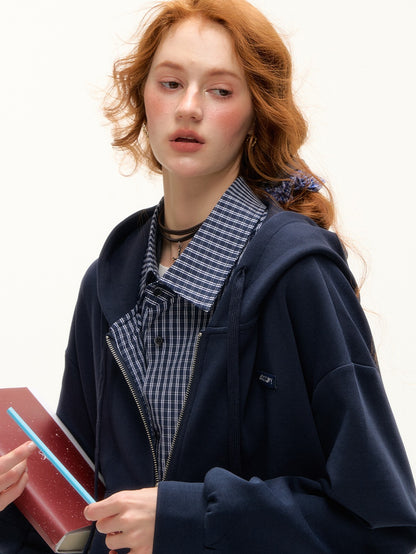 ASGONY - Faux Two-Piece Zip-Up Hoodie Jacket (Deep Navy)