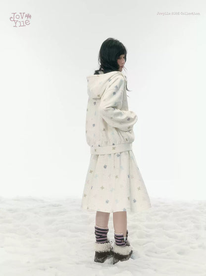 JOVYLLE - Cream Printed Fleece-Lined Sweatshirt, Pants & Skirt Set