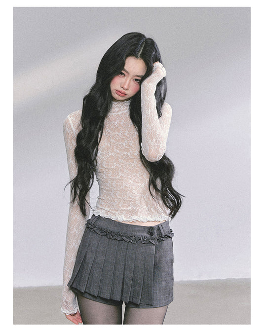 少也眼 “Desire Ballet” Sheer Lace High-Neck Long-Sleeve Top