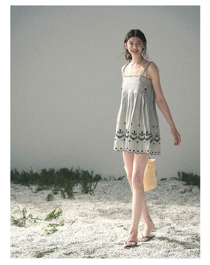 “Ripples Along the Hem” Misty Sea Gray Reversible Babydoll Dress