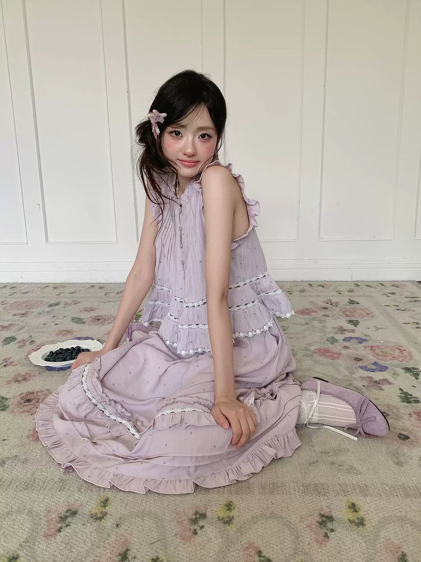 “Taro Polka Reverie” Lavender Polka Dot Skirt Set