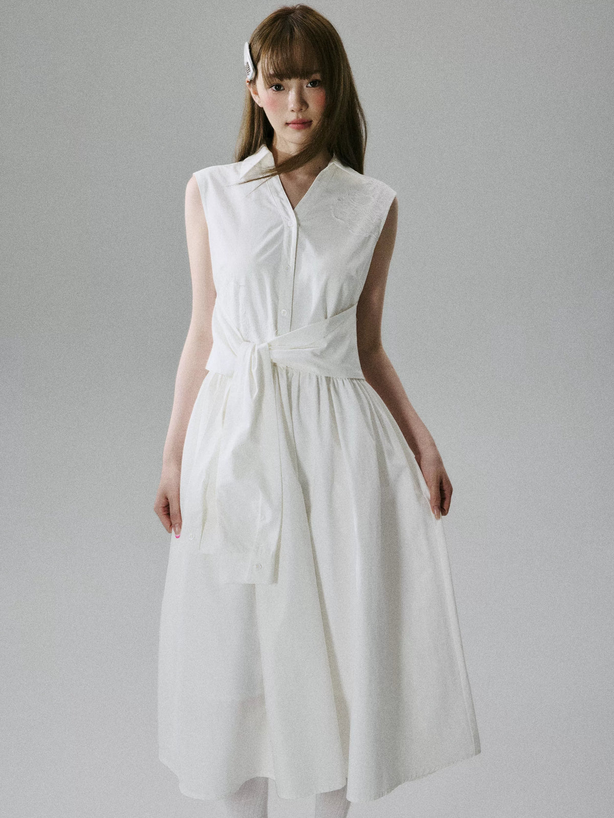 LOST FOREST - White Lyocell-Cotton Tie-Strap Pocket Maxi Dress
