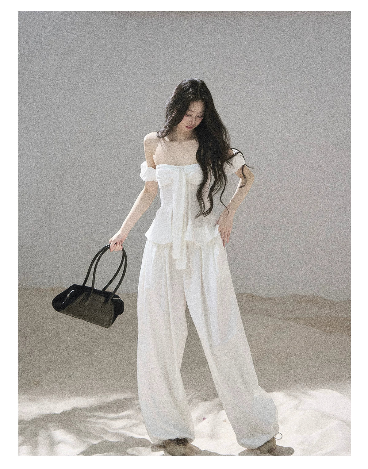 "Lazy Soliloquy" White Peplum Top & Wide-Leg Pants Set