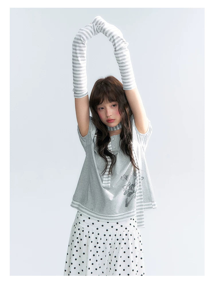 "Starlit Sketch" Heather Gray Graphic Knit T-Shirt