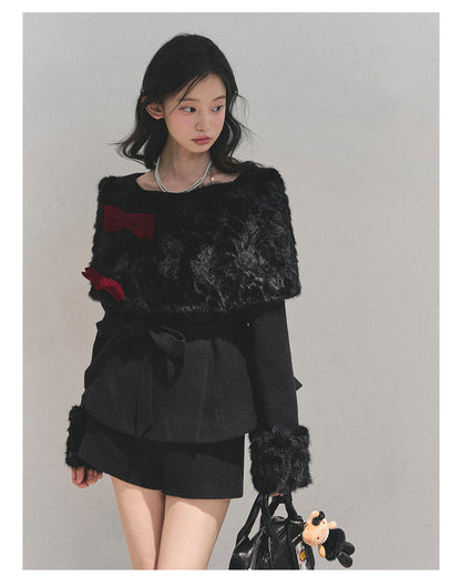 少也眼 “Drifting Through Her Dreams” – Winter Luxe Three-Piece Cape Set - Midnight Black 8746513