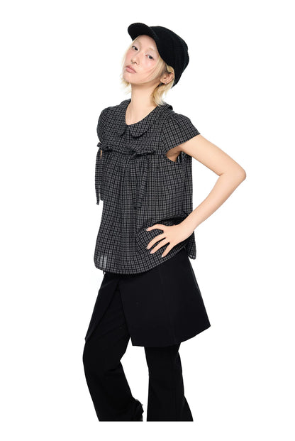 EZEK | Peter Pan Collar Gingham Shirt with Bubble Sleeves