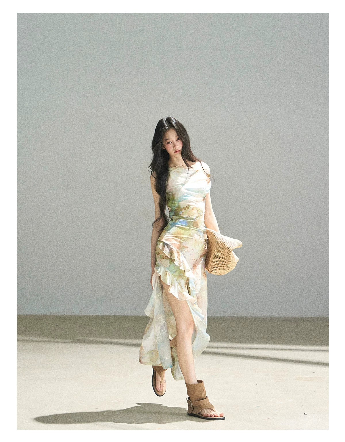 "Daisies & Poppies" Misty Meadow Off-Shoulder Lace Maxi Dress