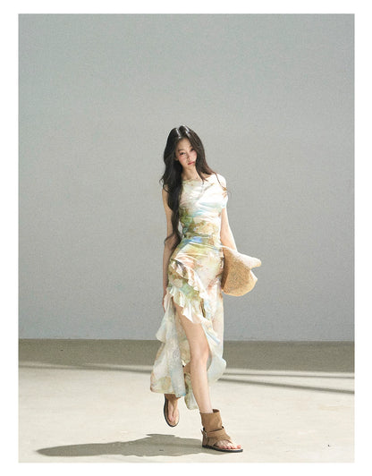 "Daisies & Poppies" Misty Meadow Off-Shoulder Lace Maxi Dress