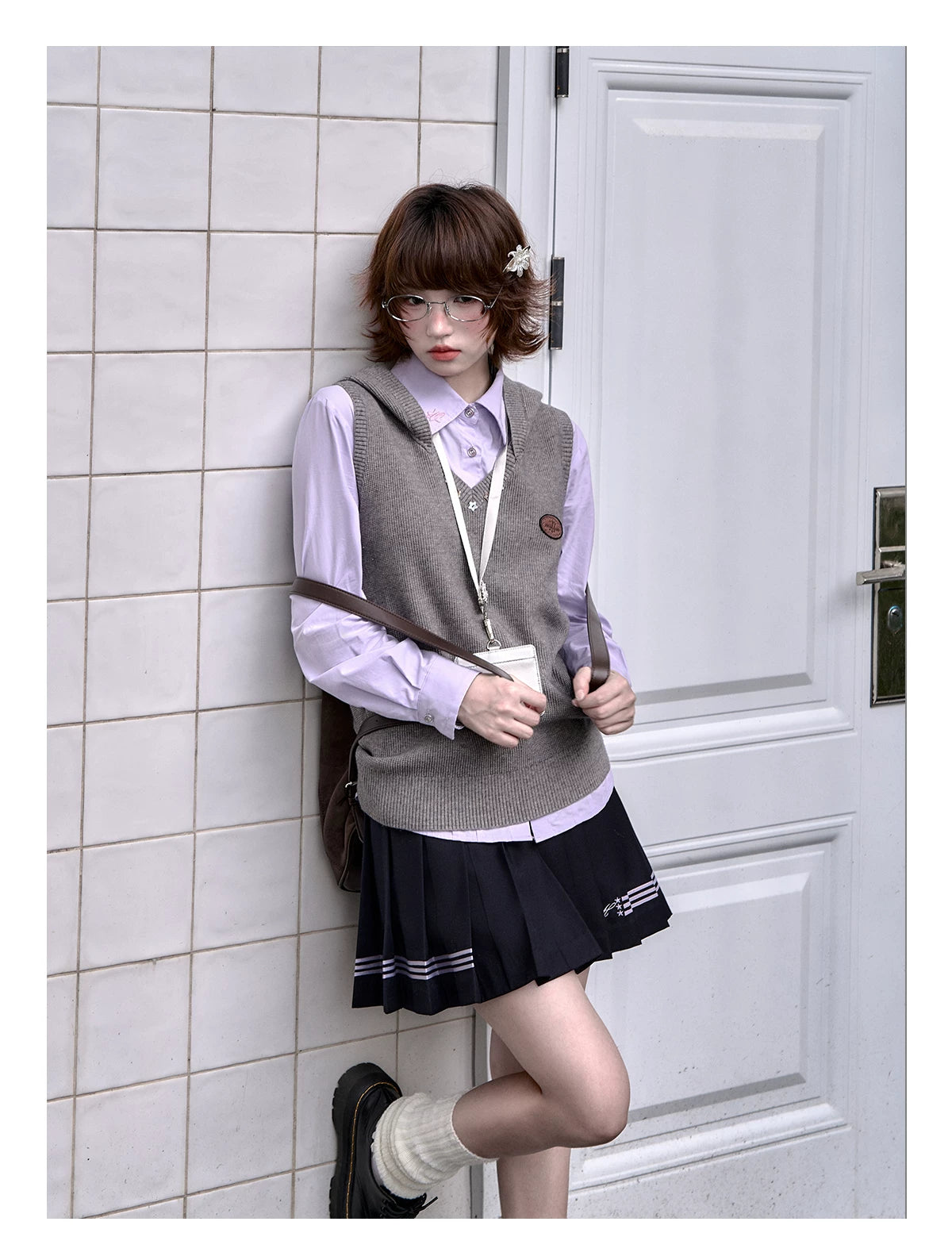 "Snow Lily Mist" Lavender Blouse & Skirt Set