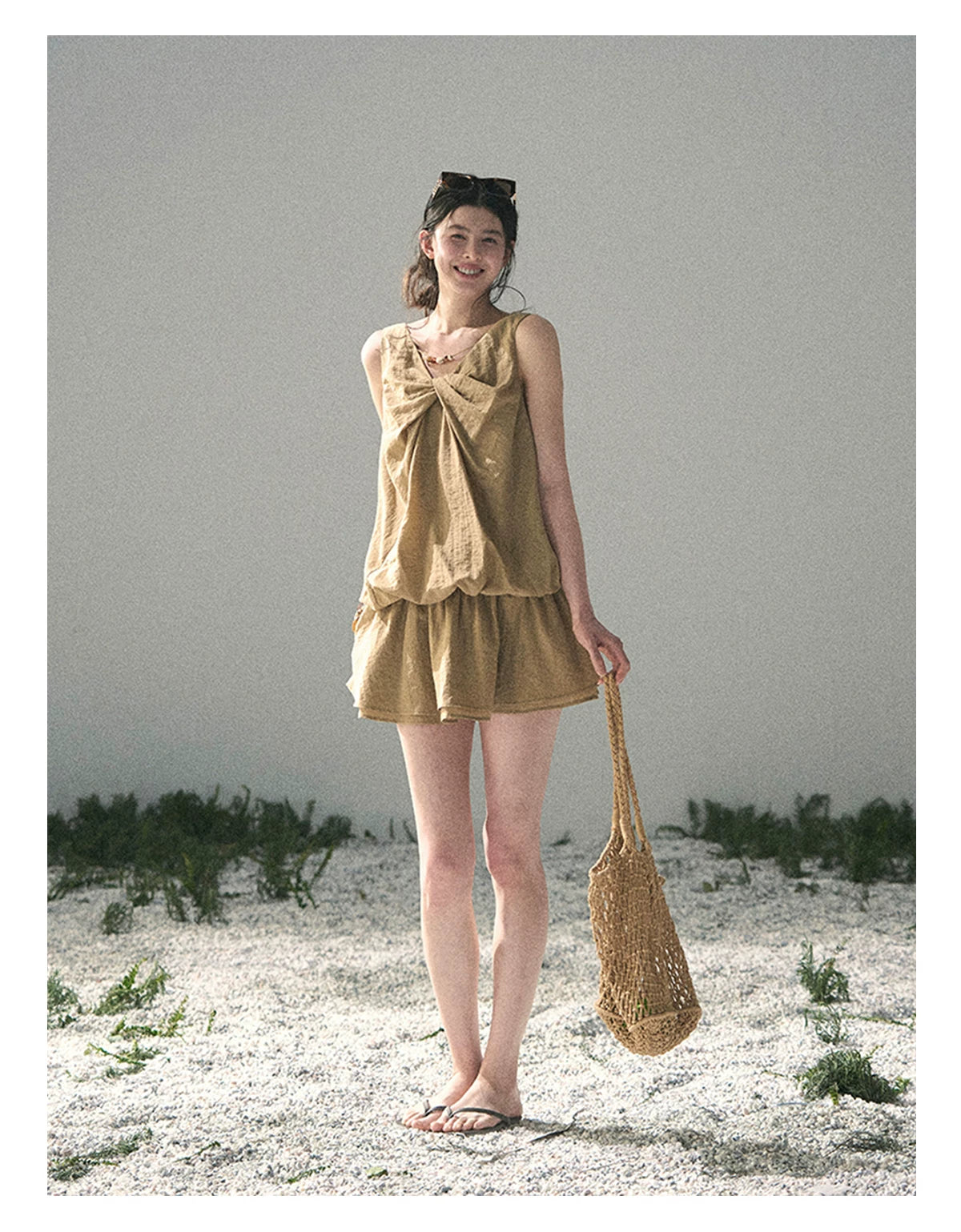 “Whispering Grass” Milk Tea Twist Mini Dress