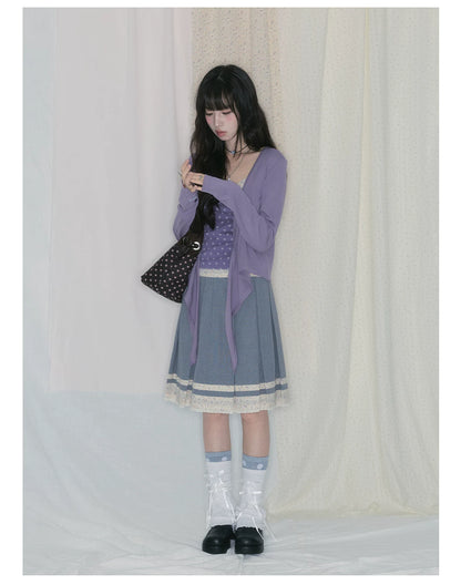 "Lavender Daydream" Layered Collection (Cami Top / Tie Cardigan / Pleated Midi Skirt / Mesh Overlay Skirt / Vintage Jeans)