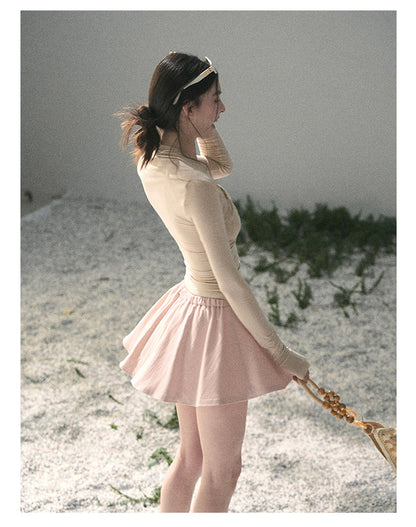“Soft Evening Breeze” Milk Tea Layered Halter Top