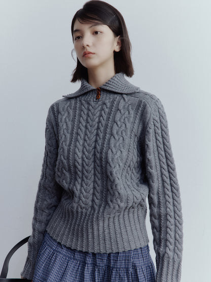 FUSSED A Nerd’s Daily Twist Cable & Textured Pullover – Mist Grey FOF-25SS164a