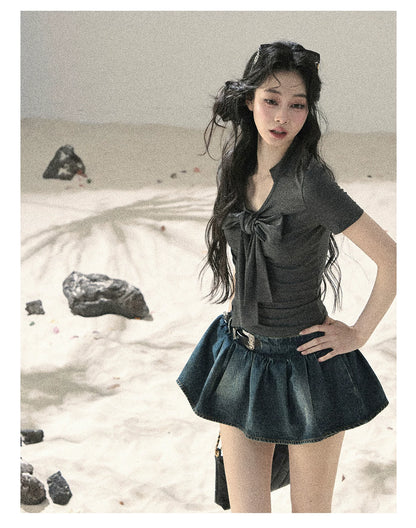 "Shimmer Across the Sea" Denim Bubble Skort (Rock Black/ Vintage Blue)