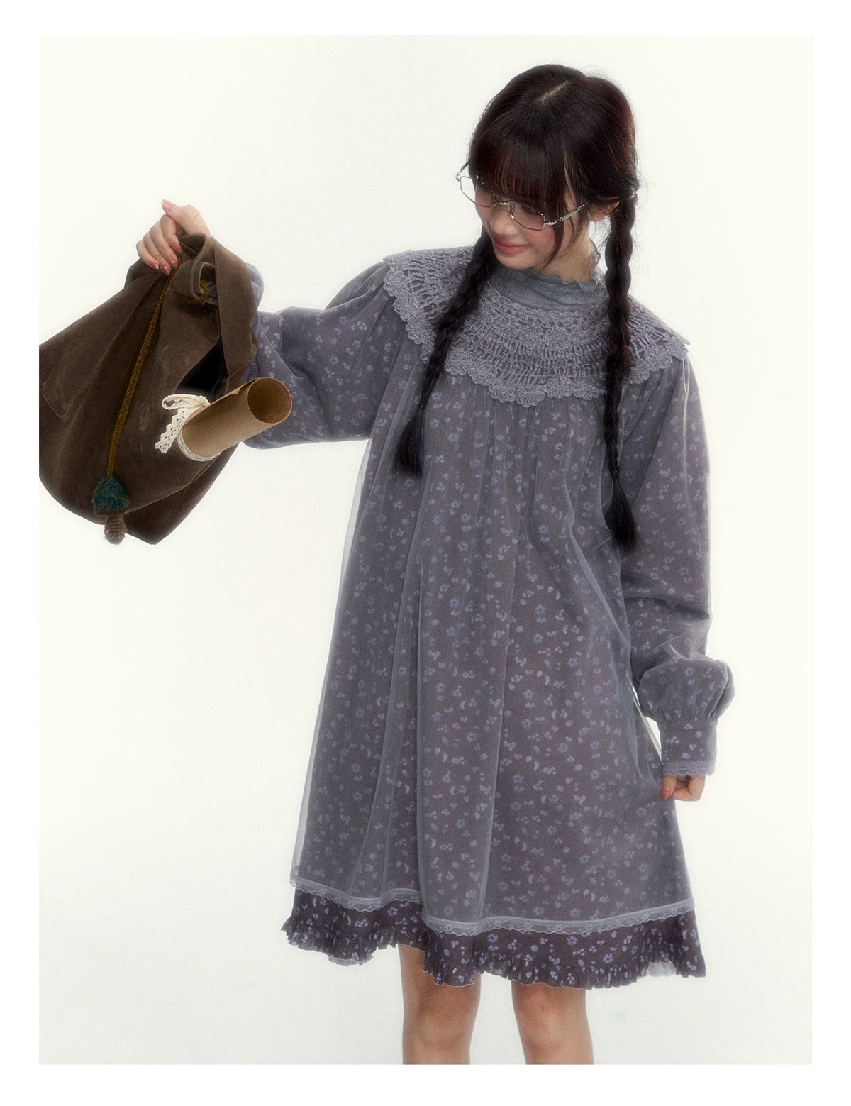 “Everyday Mist” Jacquard Lace Layering Top ( Ivory / Fog Gray )