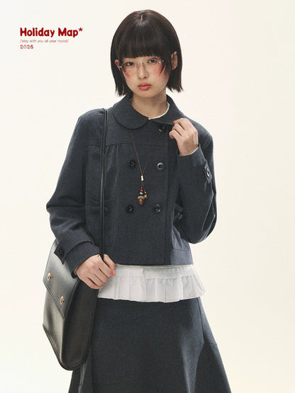 "First Day of Spring" Charcoal Gray Bow Blazer & Asymmetrical Skirt Set