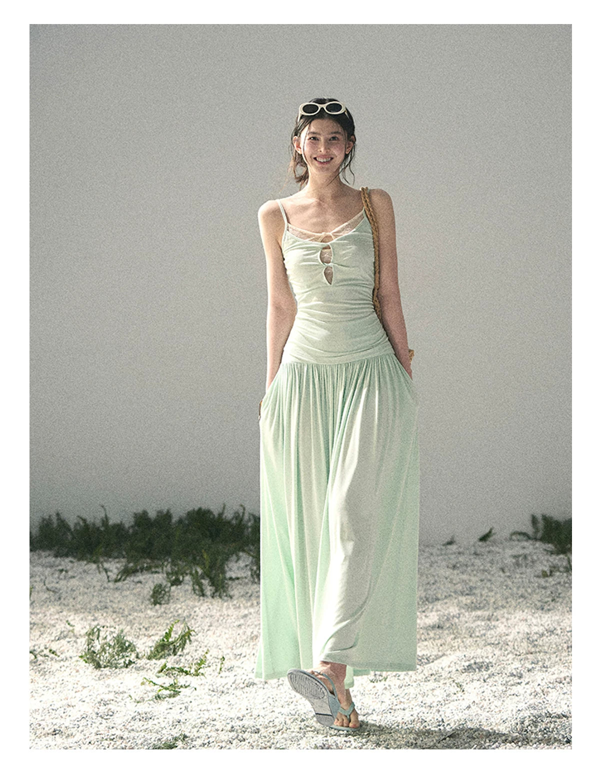 “Mint Afterglow” Jade Green Twist Cutout Top & Maxi Skirt