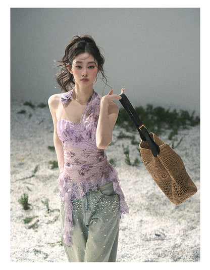 “Jacaranda Whisper” Orchid Purple Asymmetrical Halter Top