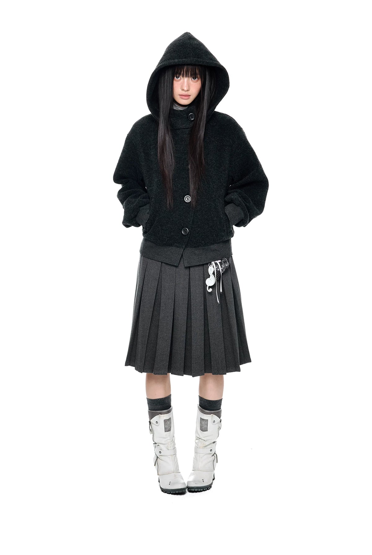 EZEK | Preppy Hooded Wool Blend Jacket with Button Front