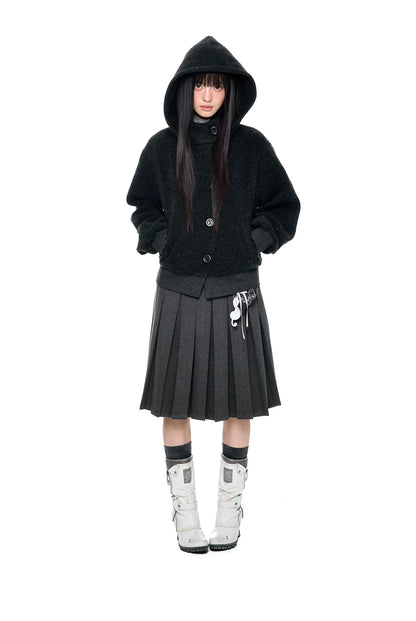 EZEK | Preppy Hooded Wool Blend Jacket with Button Front