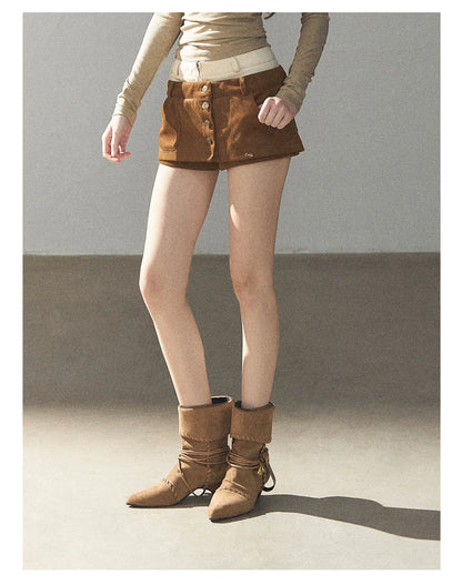 AOMALM - "Among the Oak Trees" Toasted Pecan Faux Suede Skort