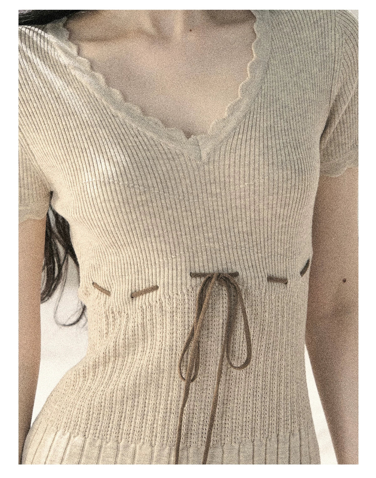 "Whispering Evening Breeze" Oatmeal Knit Lace Bodycon Mini Dress 4534854