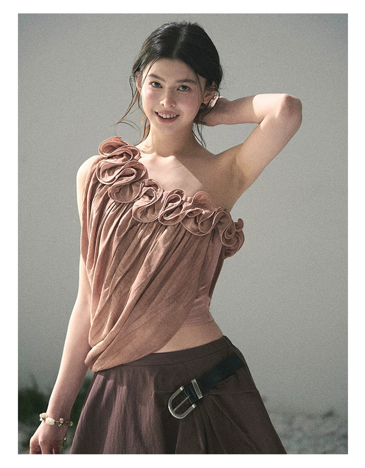 “Where Spring Petals Fall” Dusty Rose Ruffle Off-Shoulder Top