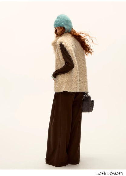 ASGONY - Reversible Plaid & Faux Fur Stand-Collar Vest